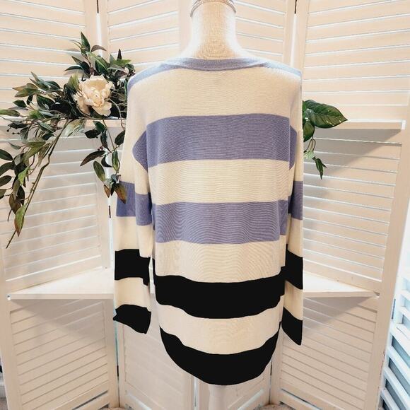 TALBOTS MULTI BLUE STRIPE SWEATER WITH BUTTON SIDE ACCENT SIZE XLP - Picture 5 of 7